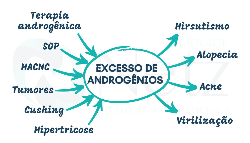 As causas do excesso de androgênios nas mulheres e as efeitos clínicos
